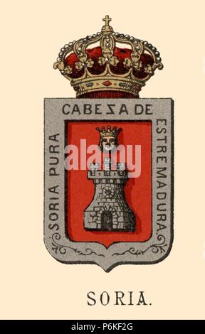 España. Heráldica. Escudo de Armas de la Provincia de Soria. Grabado de 1878. Stockfoto