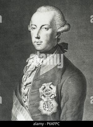 Joseph II. (1741-1790). Heiliger römischer Kaiser von 1765-1790. Porträt. Gravur. des 19. Jahrhunderts. Stockfoto