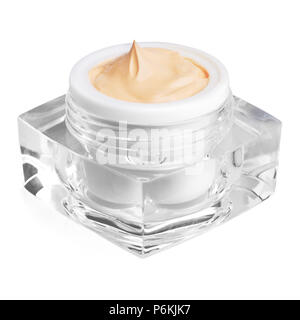 Nahaufnahme von kosmetischen Creme Container auf weißem Hintergrund Stockfoto