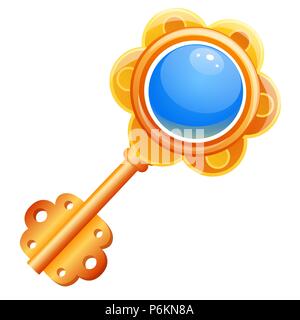Golden vintage Spielzeug Schlüssel auf weißem Hintergrund. Vektor cartoon Close-up Abbildung. Stock Vektor