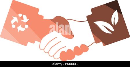 Ökologische händedrücke Symbol. Flache Farbgestaltung. Vector Illustration. Stock Vektor