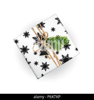 Realistische xmas Geschenkverpackung. Ansicht von oben. Schwarz und Weiß Stock Vektor