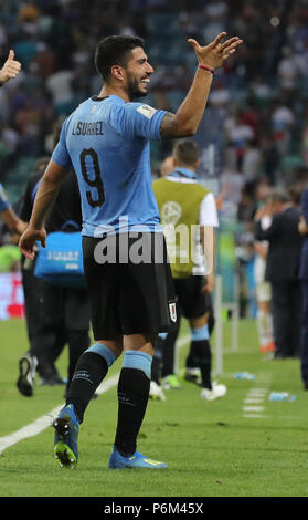 Sochi, Russland. 30. Juni, 2018. Fußball, Fußball-WM, runde 16, Uruguay vs Portugal auf der Sochi-Stadium. Uruguay's Luis Suarez. Credit: Christian Charisius/dpa/Alamy leben Nachrichten Stockfoto