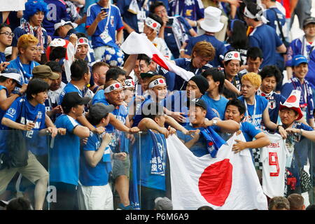 Wolgograd, Russland. 28 Juni, 2018. Japan Fans Fußball / Fussball: FIFA WM Russland 2018 Match zwischen Japan 0-1 Polen an der Arena in Wolgograd Wolgograd, Russland. Credit: MUTSU KAWAMORI/LBA/Alamy leben Nachrichten Stockfoto