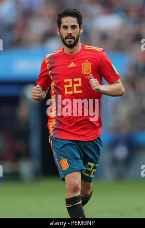 Isco SPANIEN SPANIEN gegen Russland, 2018 FIFA WORLD CUP RUSSLAND, 01. Juli 2018 GBC 9076 Spanien gegen Russland 2018 FIFA WM Russland STRENG REDAKTIONELLE VERWENDUNG NUR. Wenn der Spieler/Spieler in diesem Bild dargestellt ist/Spielen für einen englischen Club oder das England National Team. Dann ist dieses Bild darf nur für redaktionelle Zwecke verwendet werden. Keine kommerzielle Nutzung. Folgende Verwendungen sind auch dann eingeschränkt, wenn in einem redaktionellen Kontext: Verwendung in Verbindung mit oder als Teil eines nicht autorisierten Audio-, Video-, Daten-, Spielpläne, Verein/liga Logos, Wetten, Spiele oder eine "Live"-Diensten. Sind auch eingeschränkte Verwendungen Stockfoto