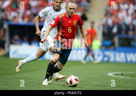 Moskau, Russische. 01. Juli, 2018. 01.07.2018. Moskau, Russland: Iniesta in Aktion während der FIFA WM 2018 Russland, Achtel der abschließenden Fußballspiel zwischen Spanien VS RUSSLAND in Luzhniki Stadion in Moskau. Credit: Unabhängige Fotoagentur/Alamy leben Nachrichten Stockfoto