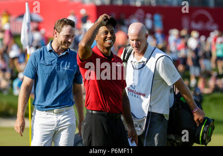 Potomac, MD, USA. 1. Juli 2018. Tiger Woods nach der Endrunde der Quicken Loans Nationalen an TPC Potomac in Potomac, MD. Justin Cooper/CSM/Alamy Live News Credit: Cal Sport Media/Alamy leben Nachrichten Stockfoto