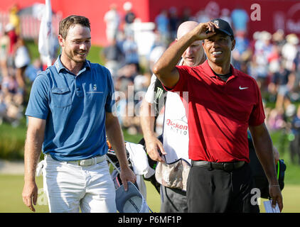 Potomac, MD, USA. 1. Juli 2018. Tiger Woods nach der Endrunde der Quicken Loans Nationalen an TPC Potomac in Potomac, MD. Justin Cooper/CSM/Alamy Live News Credit: Cal Sport Media/Alamy leben Nachrichten Stockfoto