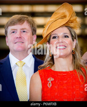 Willemstad, Niederlande. 02 Juli, 2018. König Willem-Alexander der Niederlande besuchen Sie den Gouverneur von Curacao Lucille Andrea George-Wout und Damen Shipyards auf der Insel Curacao, 1. Juli 2018. Der König und die Königin besuchen Sie Curacao während der Dia di Napoli Festlichkeiten. Quelle: Patrick Van Katwijk |/dpa/Alamy leben Nachrichten Stockfoto