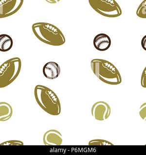 Rugby, Baseball, Tennis ball Muster Nahtlose. Vector Illustration. Isoliert weißer Hintergrund. Stock Vektor