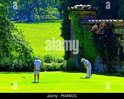 Belsay Hall Croquet Club Match Herren Spieler Stockfoto