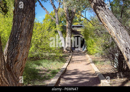 Der Eingang zum besucherzentrum wie ein Sturm Ablassventil an der Rio Grande Nature Center State Park in Albuquerque, New Mexiko geformt Stockfoto