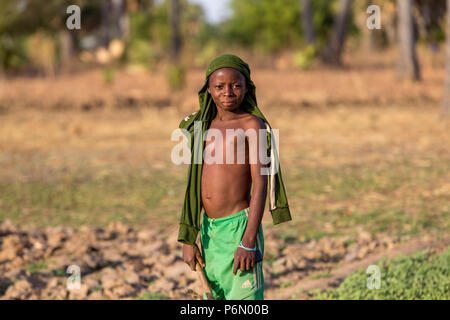 Togolesische Junge in ein Feld in Karsome, Togo. Stockfoto