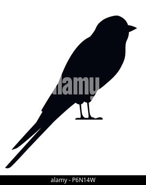 Schwarze Silhouette. Schwalbe Vogel. Flache Cartoon Character Design. Schwarzer Vogel Symbol. Cute sitzen schlucken. Vector Illustration auf weißem Hintergrund. Stock Vektor