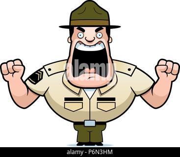 Ein Cartoon Illustration eines Drill Sergeant kreischen und wütend. Stock Vektor