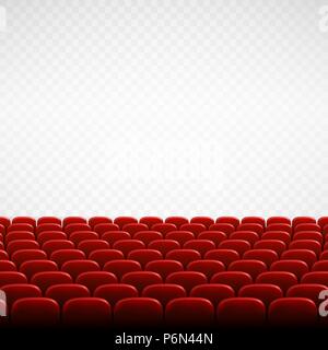 Breite leeren Theatersaal mit roten Sitzen. Reihen von rot Kino oder Theater sitzen vor transparenten Hintergrund. Vector Illustration Stock Vektor