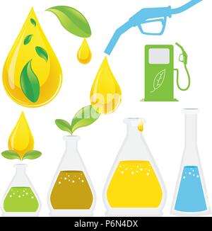 Die Herstellung von Biodiesel verarbeiten. Es ist erneuerbare und natürlichen inländischen Kraftstoff aus Tierische Fette und pflanzliche Öle meist aus Soja, Bohne, Samen extrahiert, Palm Stock Vektor