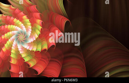 Mehrfarbige symmetrische fraktale Muster als Spirale in Buntglasfenster Stil. Computer generierten Grafiken. Stockfoto