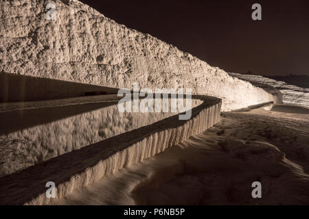 Landschaftsfotos schoss der natürlichen Travertinbecken und Terrassen von Pamukkale. Baumwolle schloss im Südwesten der Türkei, Stockfoto