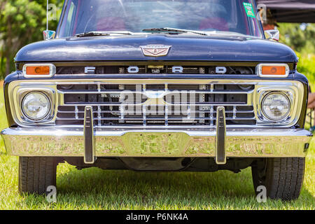 Flache Tiefenschärfe Nahaufnahme der vorderen Ende auf einem 1966 Ford F100 Pickup Truck. Stockfoto