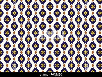 Dark Blue vintage Blüten und Blätter und lobe Muster auf Hellgelben Hintergrund. Klassische Blüte nahtlose Muster für altes Design oder alte Arbeiten Stock Vektor