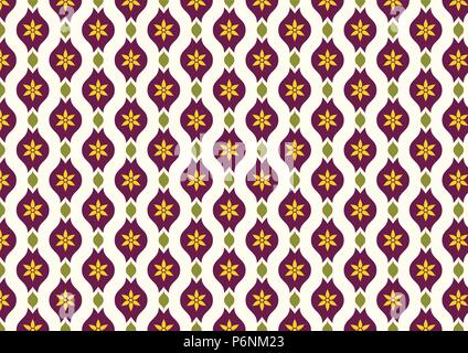 Dark purple vintage Blüten und Blätter und lobe Muster auf Hellgelben Hintergrund. Klassische Blüte nahtlose Muster für alte Design oder alten wor Stock Vektor