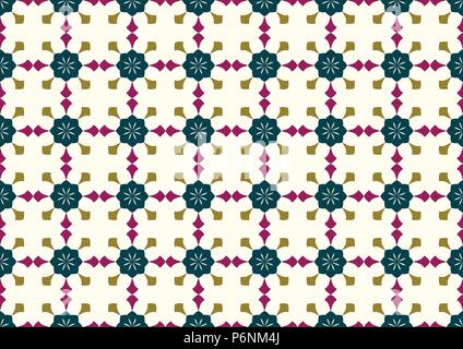 Dunkelgrün und rot Vintage flower und Pfeil Muster auf Hellgelben Hintergrund. Klassische Blüte nahtlose Muster für altes Design Stock Vektor