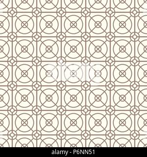 Braun abstrakten Kreis und Quadrat und Hexagon nahtlose Muster auf hellen Hintergrund. Moderne Linie und Kreis Muster für Grafik Design. Stock Vektor
