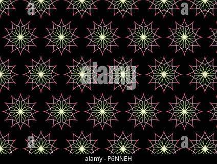 Rosa und grün Neon Blume Musterart auf schwarze Hintergrundfarbe. Abstrakte und moderne Blüte Stil rhomboiden Form. Stock Vektor