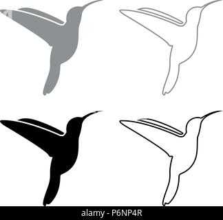 Hummingbird Icon Set Grau Schwarz Farbe ich Flat Style simple Image Stock Vektor