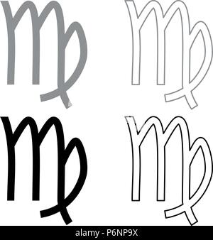 Jungfrau symbol Sternzeichen Symbol set Grau Schwarz Farbe ich Flat Style simple Image Stock Vektor