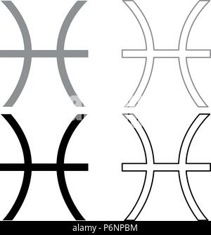 Fische symbol Sternzeichen Symbol set Grau Schwarz Farbe ich Flat Style simple Image Stock Vektor
