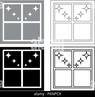 Fenster mit Blick auf die Nacht Sterne Icon Set Grau Schwarz Farbe ich Flat Style simple Image Stock Vektor