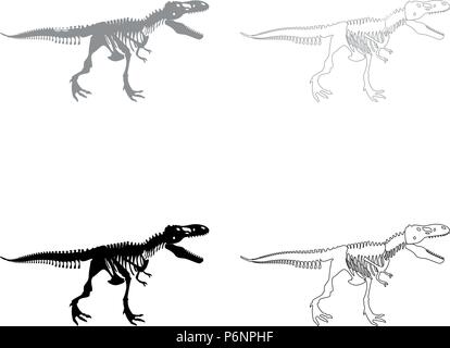 Dinosaurier Skelett T-rex Icon Set Grau Schwarz Farbe ich Flat Style simple Image Stock Vektor