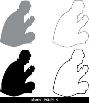 Beten muslimischen Symbol grau schwarz Farbe ich Flat Style einfach Bild einstellen Stock Vektor