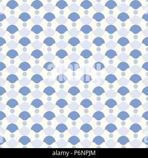 Die blaue Kurve Cup und Kreis Muster auf hellen Hintergrund. Retro und klassischen nahtlose Muster für moderne oder Grafik Design. Stock Vektor