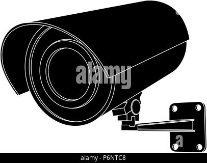 CCTV-Kamera. Schwarzer umriss Vector Illustration auf weißem Hintergrund Stock Vektor