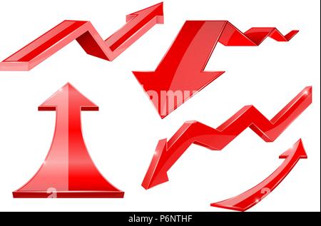 Rote Pfeile. 3d-glänzend Set von Symbolen Stock Vektor