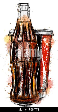 Glas soda Flasche und Glas Stock Vektor