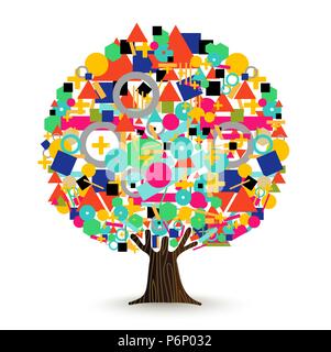 Baum aus farbenfrohe abstrakte Formen. Lebendige Farben und geometrischen Symbole Symbole für die konzeptionelle Idee. EPS 10 Vektor. Stock Vektor