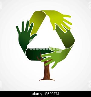 Baum aus grünem menschliche Hände Papierkorb-Symbol. Natur Hilfe Konzept, Environment Group oder Erde pflege Teamarbeit. EPS 10 Vektor. Stock Vektor
