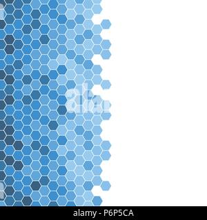 Abstrakte schöne blaue sechseckige Fliesen Mosaik, halb auf weißem Hintergrund, futuristisch, Technologie, biologische, sauber und modern - Abstrakte backgroun Stock Vektor