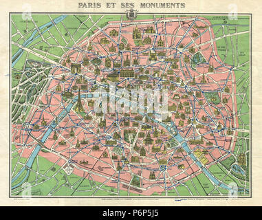 1920er Leconte Karte von Paris w-Denkmäler und Karte von Versailles - Geographicus - ParisVersailles - leconte-1920s - 1. Stockfoto