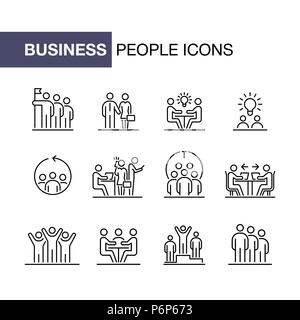 Teamarbeit business people Icon Set UI einfache Linie flache Abbildung. Stock Vektor