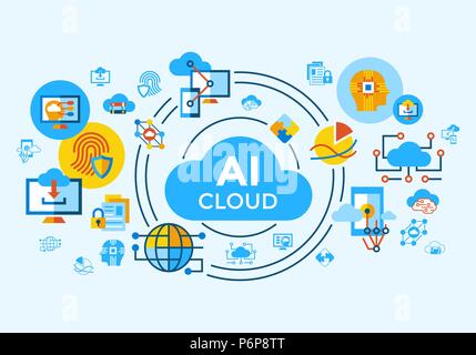 Digitale Vektor künstliche Intelligenz cloud Symbole Infografiken eingestellt Stock Vektor