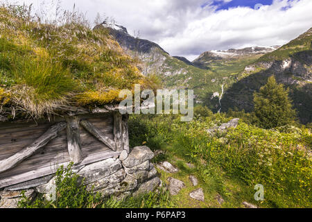 Alte Alphütten der Homlongsetra, Norwegen, Almhütten der ehemaligen Bergbauern Stockfoto