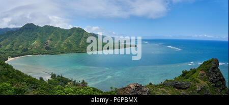 Das kahana Bay Panorama Oahu Hawaii Stockfoto