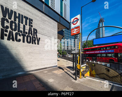 Silicon Kreisverkehr London - Angestellte Fabrikgebäude auf dem Londoner Alte Straße Kreisverkehr, Tech Londoner Hub in Shoreditch East London. Stockfoto