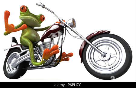 Spaß Frosch auf einem Motorrad - 3D-Darstellung Stockfoto