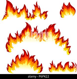 Flammen in verschiedenen Formen auf einem weißen Hintergrund. Stock Vektor